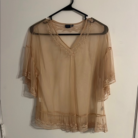 Kaari Blue Tops - Flutter Sleeve Sheer Blouse